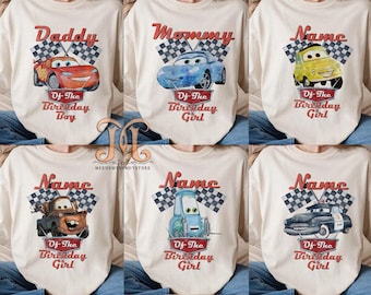 Aquarel verjaardag Lightning McQueen shirt, feestvarken auto T-shirt, Disney familie verjaardag shirt, Pixar Lightning McQueen verjaardag meisjesshirt