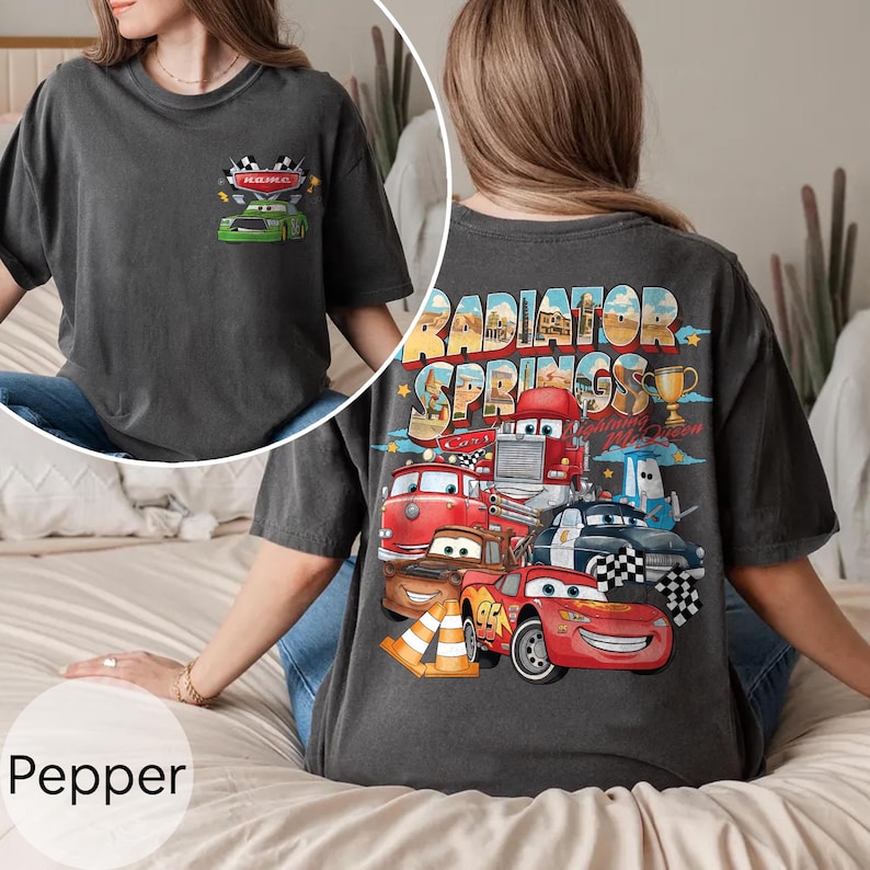Camiseta personalizada de Disney Cars, camiseta de Lightning McQueen, Mater y Doc Hudson, camiseta de Radiator Springs de Pixar, conjunto para viaje familiar a Disneyland. imagen 7