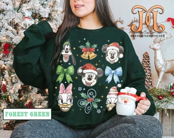Coquette Bow Watercolor Mickey and Friends Christmas Shirt, Mickey's Very Merry Christmas Party 2025 Tee, Disney Family Christmas Sweater