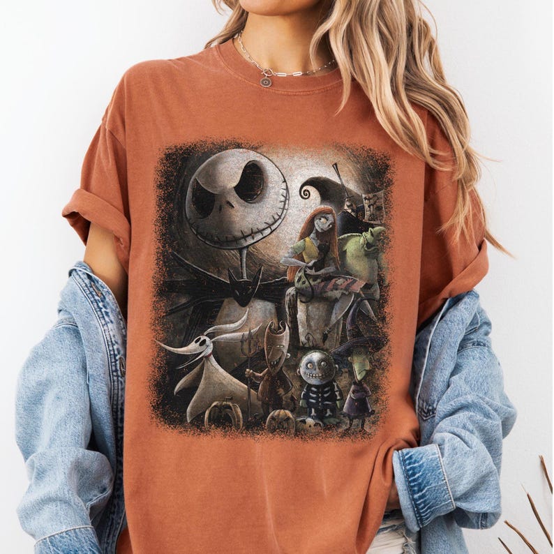 Nightmare Before Christmas Shirt, Jack Skellington Vintage Tee, Halloween Gothic T-Shirt, Tim Burton Inspired Tee, Spooky Season Shirt image 4