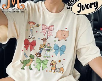 Koszulki z kokardkami Coquette Bows z motywem akwareli Disney Toy Story, koszulki z motywem Toy Story Pixara, koszulka Woody Jessie Buzz Alien Rex, koszulki rodzinne Disneyland