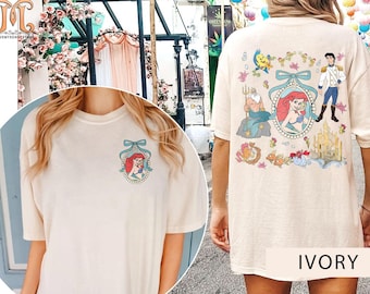 Camiseta de la princesa Ariel de Disney con acuarela de Coquette Bows, camiseta personalizada de Tiana, Ariel, Elsa, Rapunzel, Belle y Jasmine, viaje familiar a Magic Kingdom