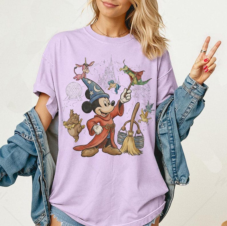 Zauberer Mickey 4 Park Disney Shirt, Fantasia Lehrling Mickey Mouse T-Shirt, Disneyland Urlaubsreise Geschenk Bild 16