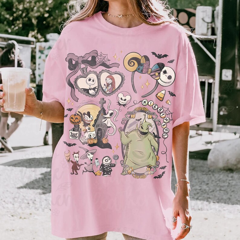 Vintage Nightmare Before Christmas Coquette Shirt, Jack & Sally Halloween Bow Tee, Spooky Season Pumpkin King Shirt, Oogie Boogie Bash 2026 image 5
