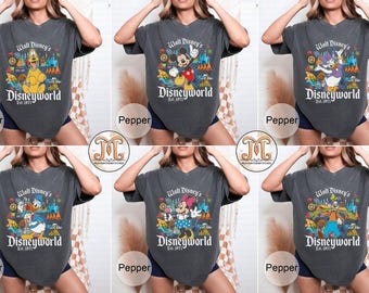 Camiseta retro de todos los personajes de Disneyworld de Walt Disney, camiseta de Disneyland, camiseta personalizada de Disney, camiseta de viaje familiar de Disney, Mickey y amigos