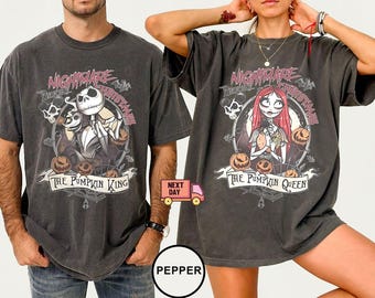 Comfort Colors Jack And Sally Halloween Couple Shirt, Nightmare Before Halloween, Jack Skellington The Pumpkin King Shirt , Halloween Shirt