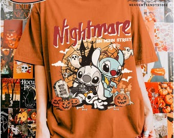 Retro Stitch and Angel Halloween Shirt: Nightmare on Main Street Tee