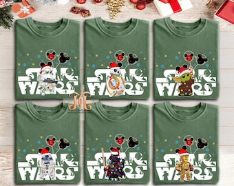 Disney Star Wars Family Christmas Shirts, Santa Darth Vader R2-D2 C-3PO Holiday Tee, Galaxy’s Edge Xmas Gift Shirt, Festive Disney Star Wars