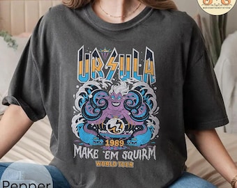 Koszulka retro zespołu Disney Villains The Little Mermaid Ursula World Tour, Magic Kingdom Comfort Colors, prezent urodzinowy dla rodziny, koszulka Disney