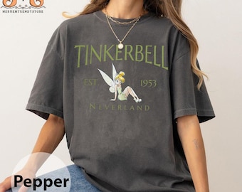 Camiseta vintage de Disney Campanilla, camiseta de Campanilla de Nunca Jamás de 1953, camiseta de Peter Pan, camiseta de hadas mágicas, camiseta de Disneyworld, viaje a Disney 2025