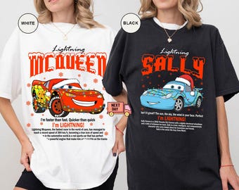 Vintage Cars Christmas Shirt, Lightning McQueen & Sally Holiday Couple Tee, Disney Trip Shirt, Disney Shirt Gifts Tee, McQueen Christmas Tee