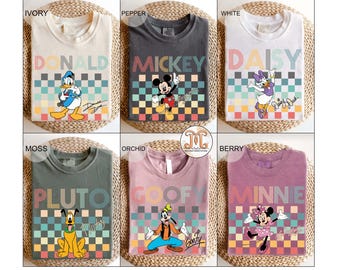 Camisetas retro de Disney Mickey And Co, camisetas retro de viajes a Disney, camisetas de vacaciones familiares de Disney, camiseta de WDW Magic Kingdom, camisetas a cuadros de Mickey