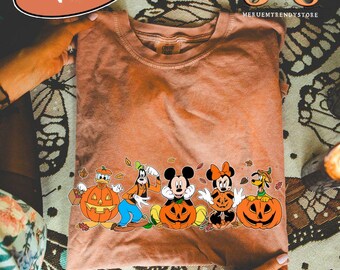Camiseta de otoño de Mickey y sus amigos con colores cómodos: camiseta con ambiente otoñal de Disneyland, viaje familiar de Halloween de Disney, camisetas de calabaza de Magic Kingdom