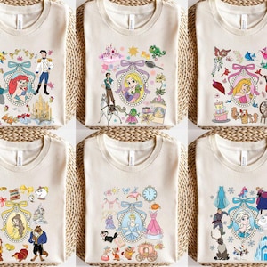 Coquette Bows Watercolor Disney Princess Characters Shirt, Disney Princess Shirt, Magic Kingdom Family Trip, Disneyland Disneyworld Shirt