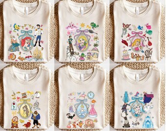 Coquette Bows aquarel shirt Disney prinses personages, shirt Disney Princess, familie-uitstapje Magic Kingdom, shirt Disneyland Disneyworld