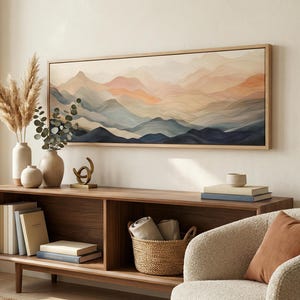 Mountain Landscape Canvas Print, Large Abstract Nature Wall Art, Above Bed Bedroom Decor, Modern Neutral Artwork