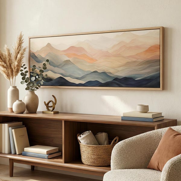 Mountain Landscape Canvas Print, Large Abstract Nature Wall Art, Above Bed Bedroom Decor, Modern Neutral Artwork