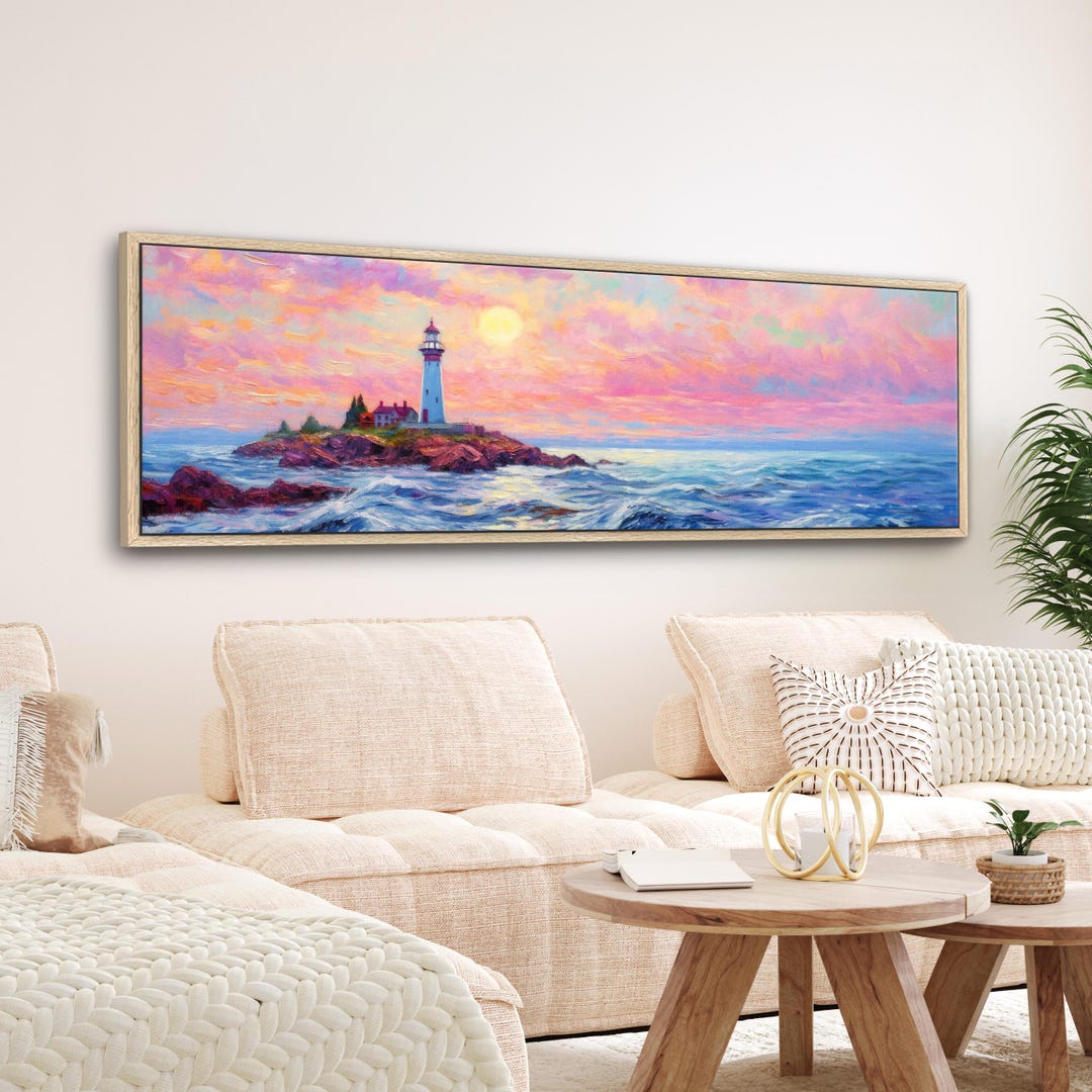 Lighthouse Wall Art: Vintage Coastal Canvas Print, Large Framed - Etsy