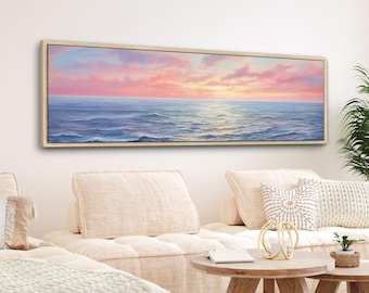 Seascape Wall Art: Pastel Sunset Beach Scene - Framed Canvas