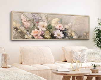 Vintage Floral Canvas Print - Wide Panoramic Farmhouse Decor