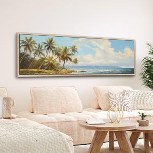 Palm Trees Framed Canvas | Minimalist Coastal Wall Art | Large Beach Canvas Print | Horizontal Narrow Wide Art | Living Room Print | #028
