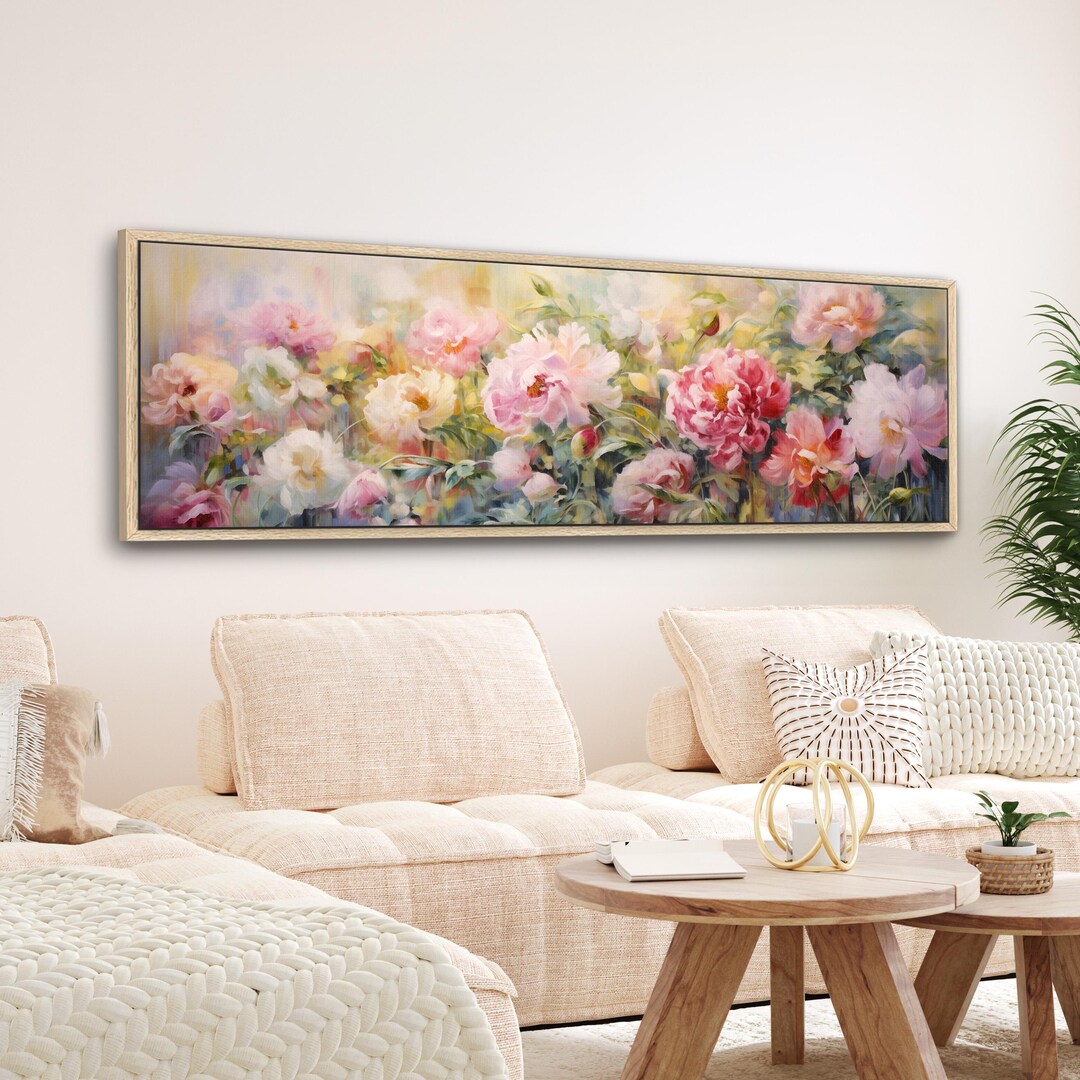 Peonies Canvas Wall Art - Vintage Floral, Large Wide Frame - Etsy