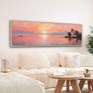 Sunset Lake Canvas Print | Vintage Panoramic Nature Wall Art | Minimalist Modern Large Framed Canvas | #048