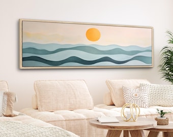 Boho Ocean Sun Canvas Print | Minimalist Bohemian Aesthetic Wall Art | Coastal Living Room Bedroom Decor | Above Bed Sofa Artwork | #373