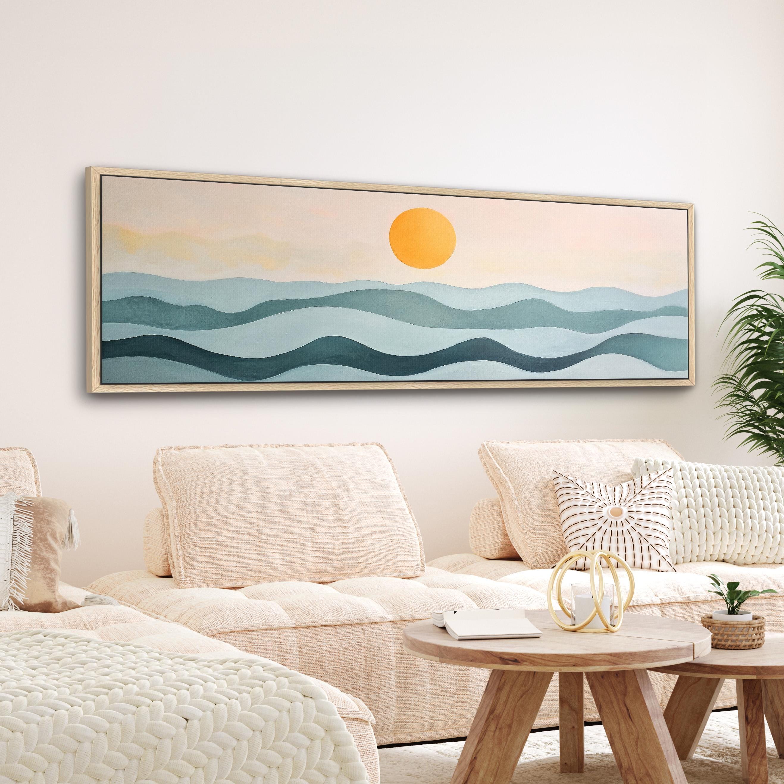 Boho Ocean Sun Canvas Print | Minimalist Bohemian Aesthetic Wall Art | Coastal Living Room Bedroom Decor | Above Bed Sofa Artwork | #373