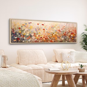 Flower Garden Canvas Print | Vintage Floral Wall Art | Minimalist Modern Room Decor | Large Horizontal Framed Canvas | #130