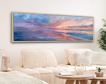 Coastal Canvas Wall Art, Pastel Beach Landscape, Retro Style