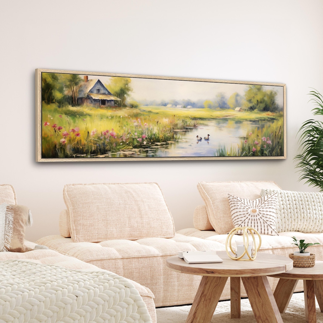 Vintage Farmhouse Canvas Print: Country Cottage Landscape Framed - Etsy