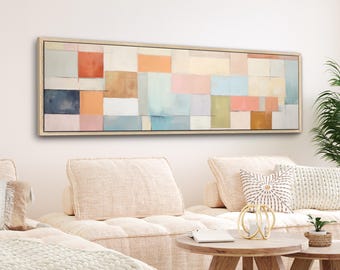 Modern Abstract Framed Canvas | Minimalist Mid Century Wall Art | Large Horizontal Wide Framed Canvas | Above Bed Decor | #053