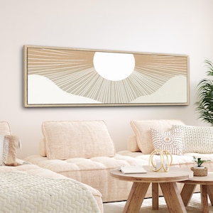 Neutral Sun Canvas Print | Minimalist Boho Wall Art | Retro Eclectic Modern Room Decor | Large Horizontal Framed Canvas | #166