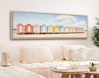 Retro Beach Canvas Print | Boho Coastal Wall Art | Minimal Modern Living Room Art | Large Horizontal Above Bed Decor | #137