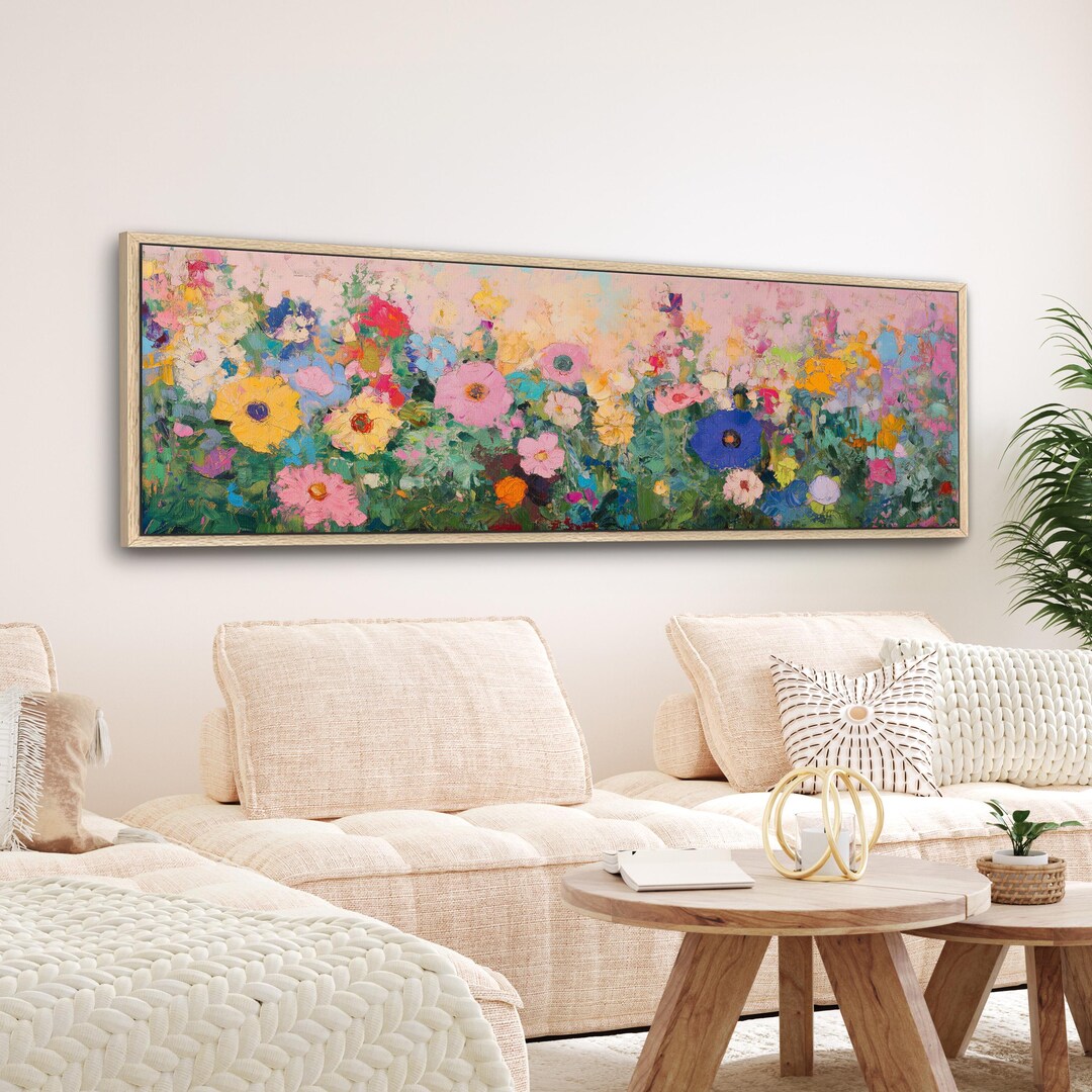 Pastel Pink Wildflowers Canvas - Large Framed Floral Wall Art - Etsy