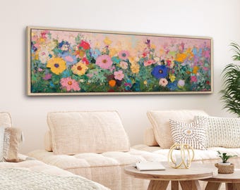 Pastel Pink Wildflowers Canvas - Large Framed Floral Wall Art