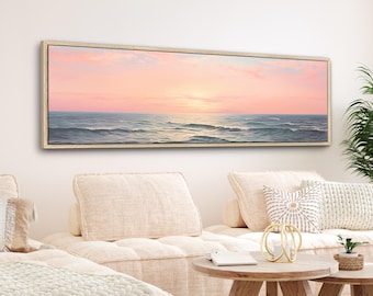 Coastal Wall Art Print: Pastel Sunset Scene - Framed Canvas