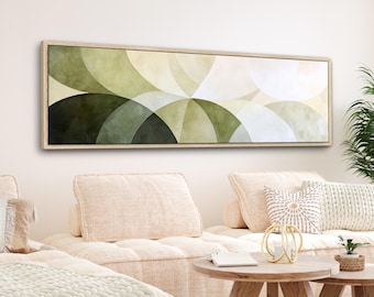 Olive Green Abstract Canvas Art: Minimalist Framed Wall Decor
