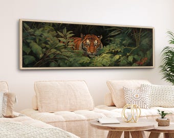 Tiger Landscape Canvas: Vintage Jungle Wall Art Wide Horizontal