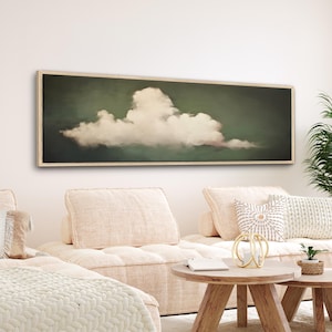 Cloud Canvas Wall Art Print | Minimalist Modern Sky Painting | Aesthetic Living Room Bedroom Decor | Horizontal Narrow Framed Canvas | #007