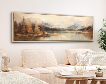 Autumn Lake Canvas Print: Vintage Landscape, Neutral Farmhouse