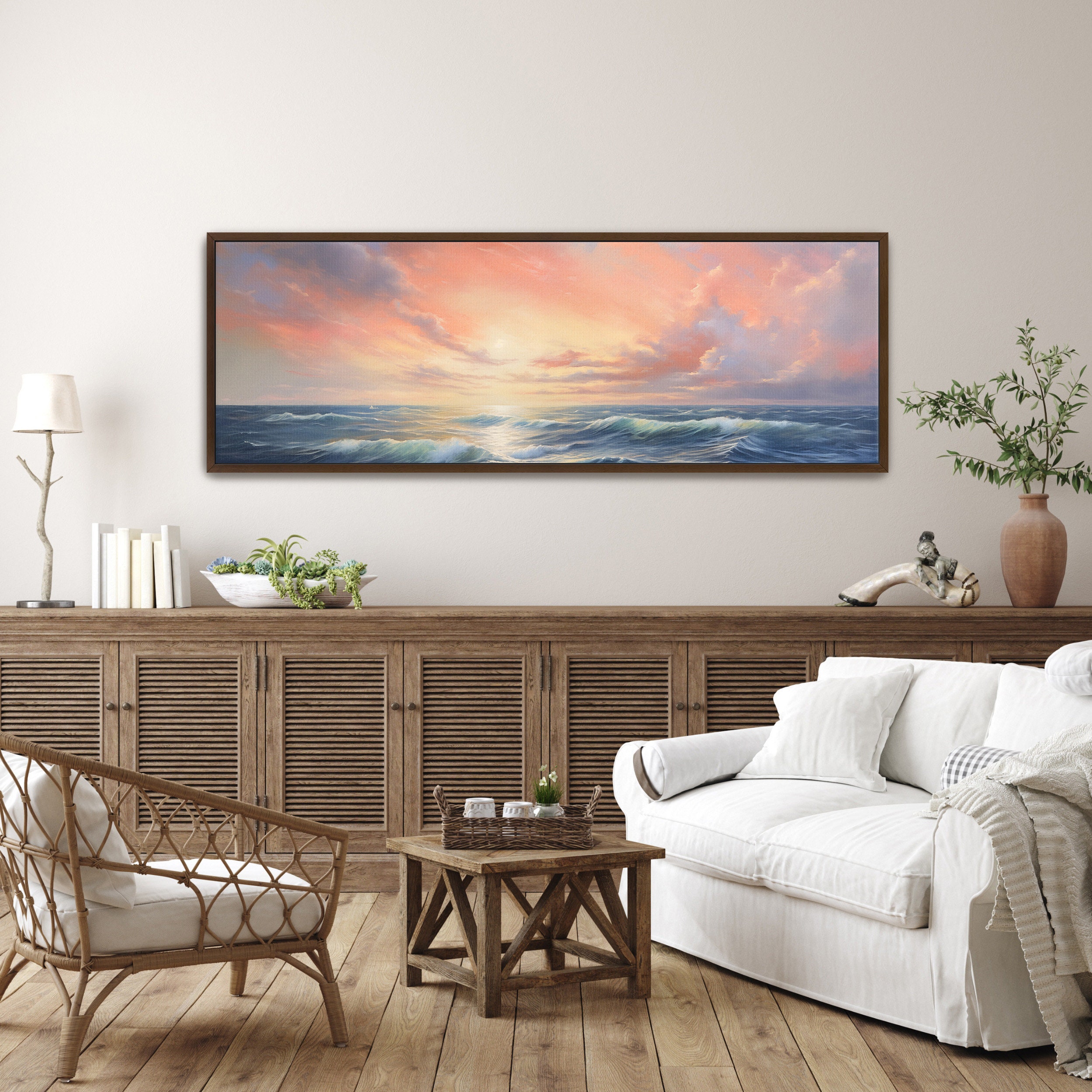 Ocean Sunset Canvas Print: Retro Minimalist Coastal Wall Art - Etsy