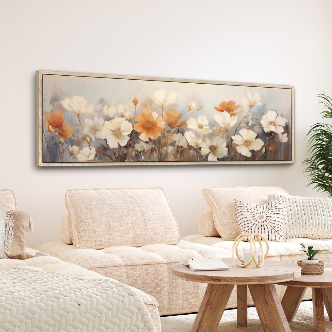 Neutral Floral Framed Canvas | Minimalist Vintage Flower Wall Art ...