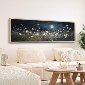 Wildflowers Wall Art: Vintage Moonlight Scene - Framed Horizontal Canvas
