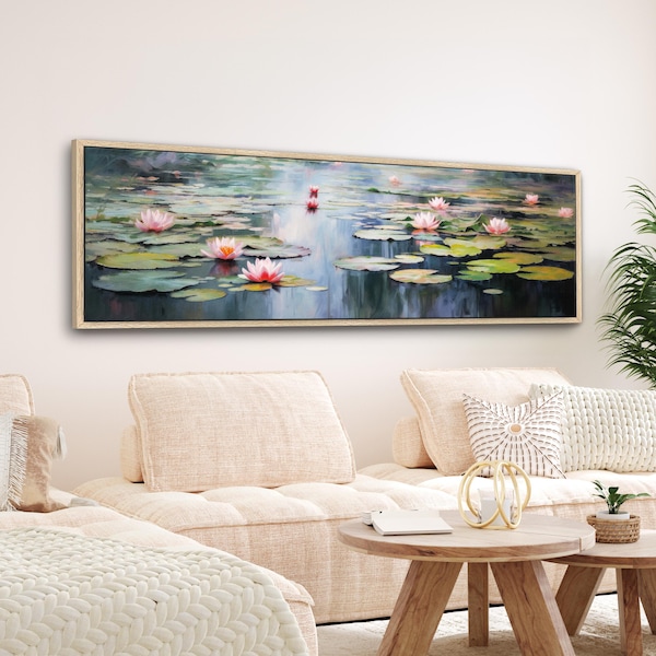 Lily Pond Wall Art: Vintage Floral Canvas Print, Large Horizontal