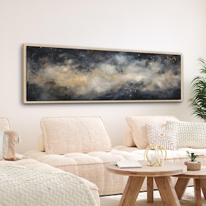 Starry Night Canvas Print: Modern Celestial Wall Art, Large Horizontal