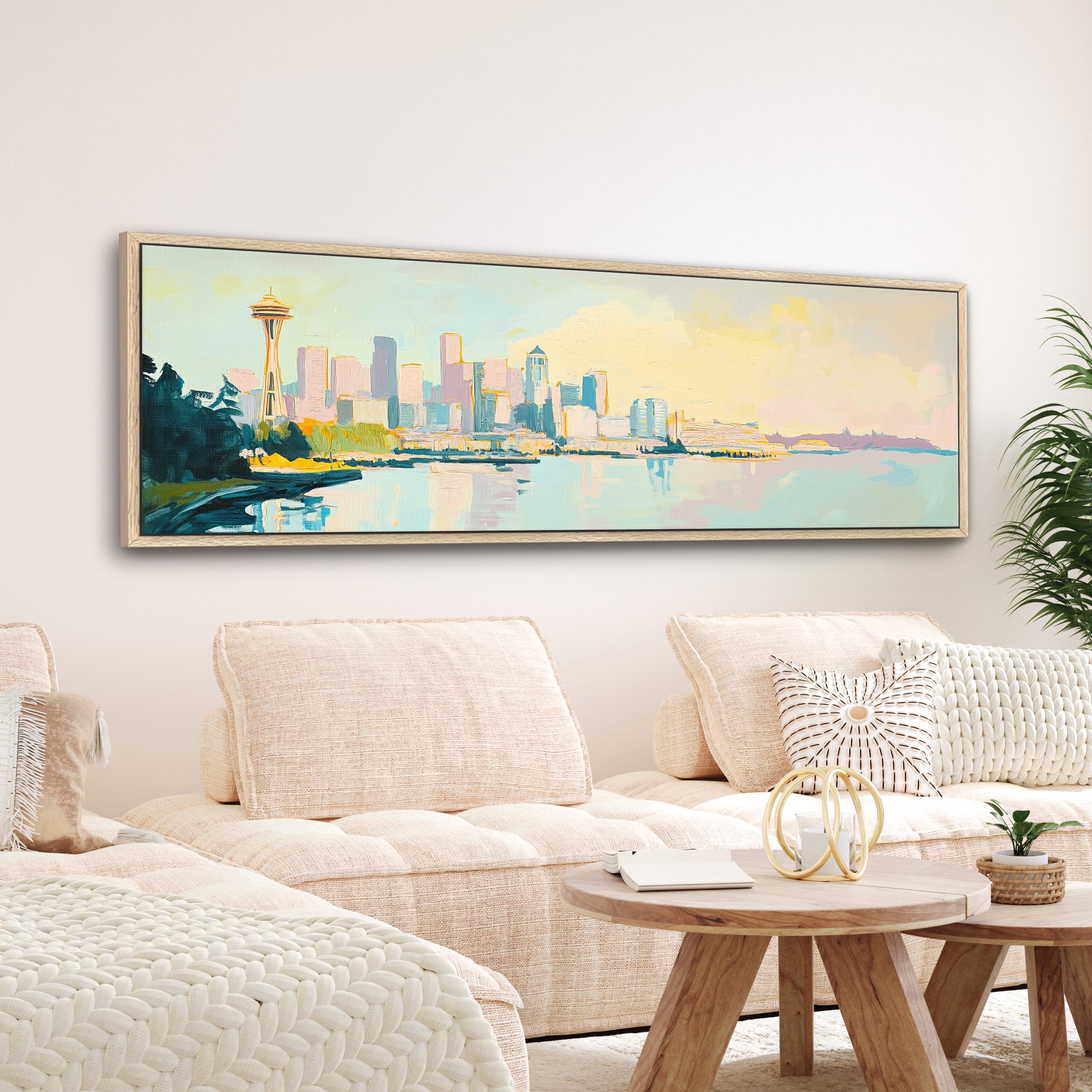 Seattle Canvas Print | Retro Abstract Seattle City Skyline | Minimalist Cityscape Framed Wall Art | Above Bed Decor | #416