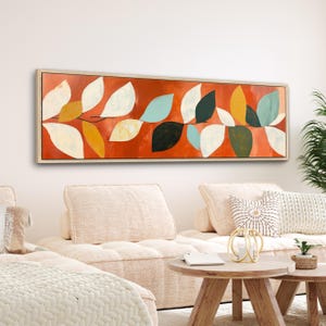 Retro Leaves Canvas Print | Minimal Boho Aesthetic Wall Art | Large Bedroom Living Room Artwork | Horizontal Abstract Framed Canvas | #203