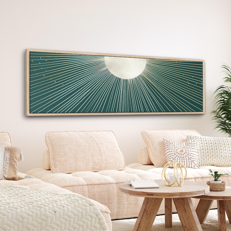Boho Sun Canvas Print | Retro Eclectic Wall Art | Large Wide Horizontal Framed Canvas | Minimal Above Bed Decor | Living Room Art | #162